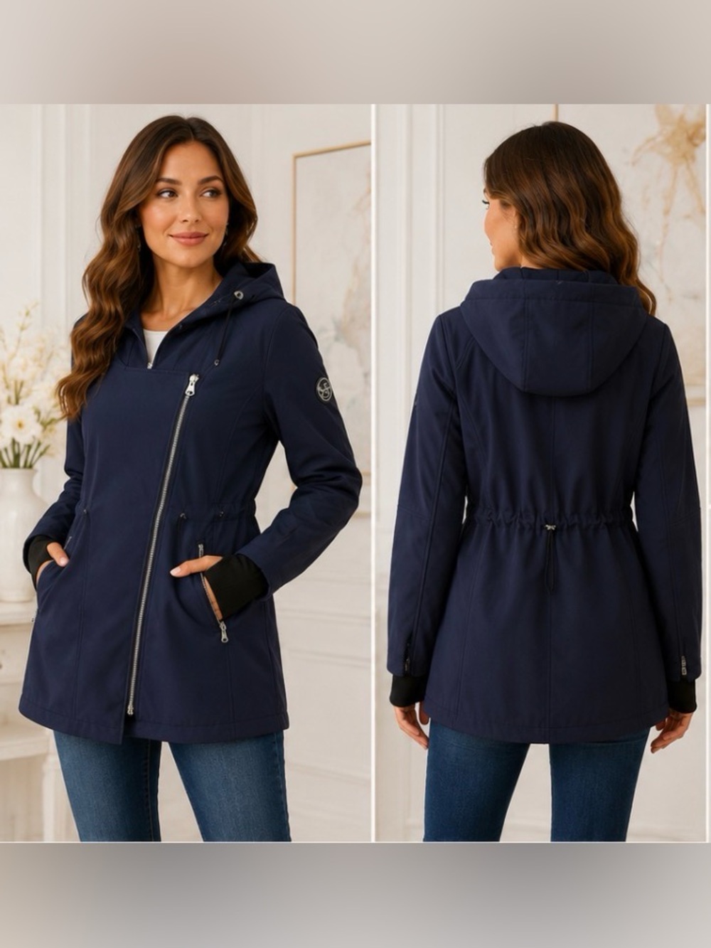 Jessica Simpson Navy Blue Hooded Softshell Jacket Coat – Women’s Large